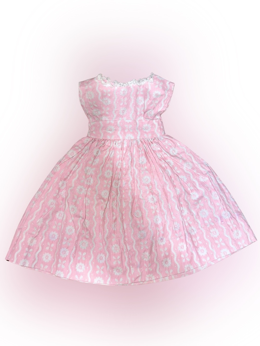 Vintage 70’s Handmade Doll Bouffant Dress Floral Pink & White